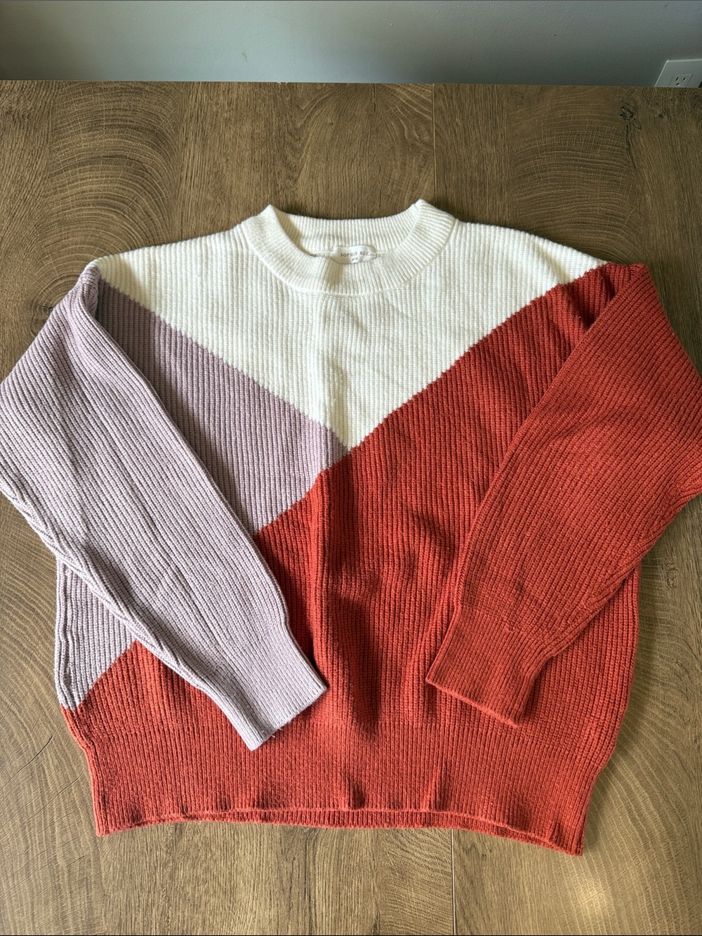 Sophie Rue Colorblock Crewneck Sweater in White, Dusty Pink & Rust